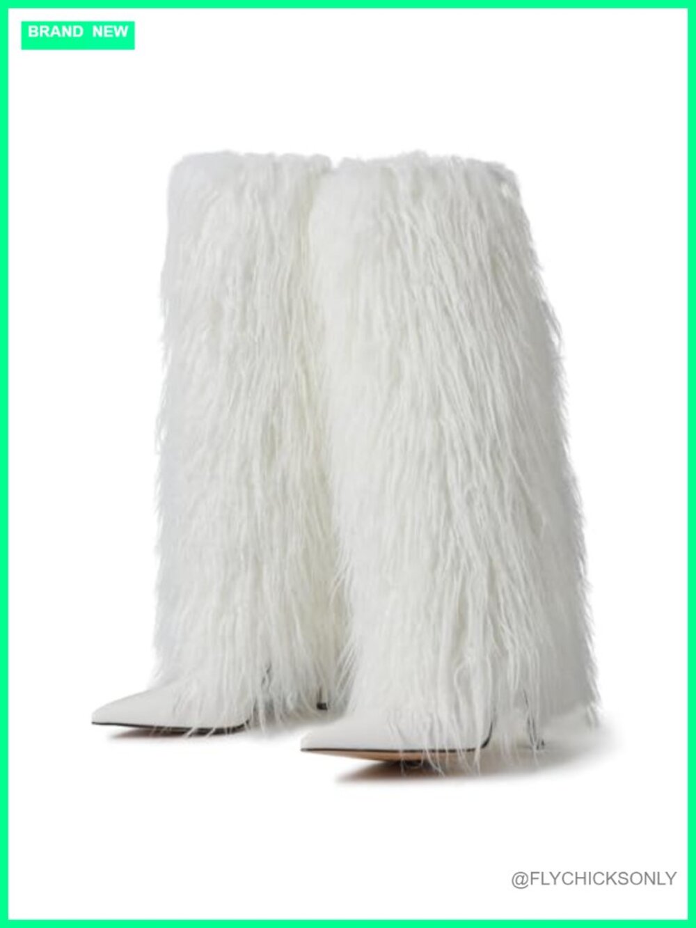 Wide Calf Knee High Boots Faux Fur Faux Leather Pointed Toe Stiletto Heel